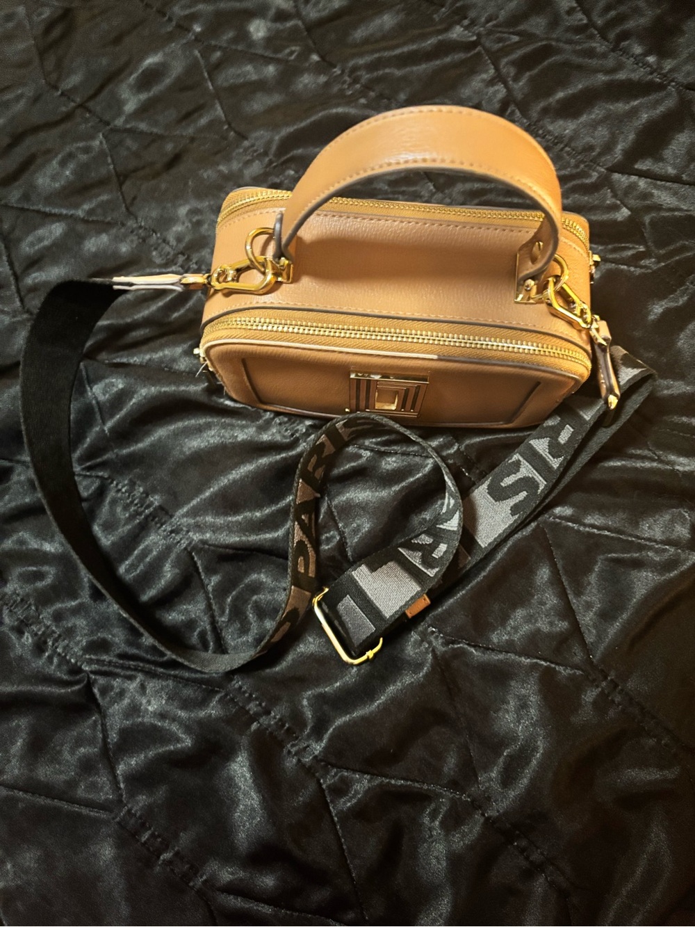 Karl Lagerfeld Paris Simone Top Handle Crossbody Bag Tan Honey Bear - Picture 5 of 11